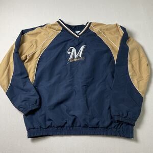 MLB Milwaukee Brewers Mens Large Pullover WindBreaker Navy Genuine Merchandise